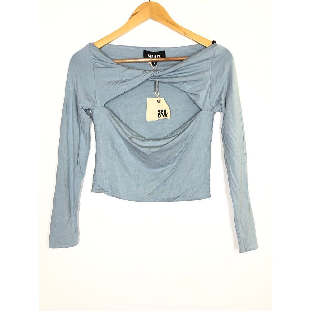 Ser.O.Ya Artemis Top Long Sleeve Cut-Out Twist Front Jersey  Blue NWT Large - Picture 3 of 8